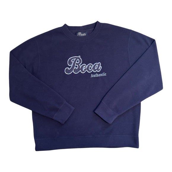 Vintage Boca Authentic Fleece Crewneck Pullover Sweater Embroidered Logo Navy - Picture 10 of 10